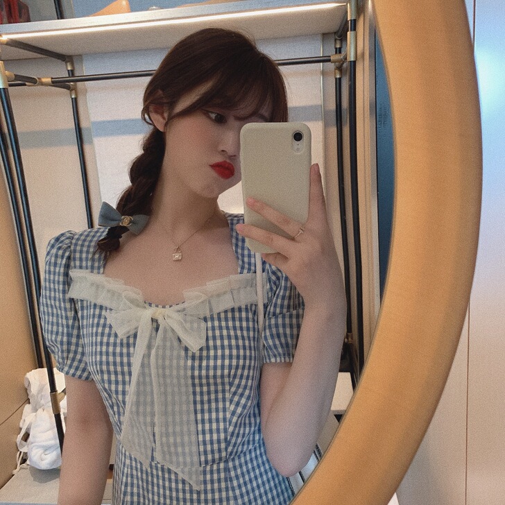 复古收腰温柔风裙子女2020新款夏法式泡泡...
