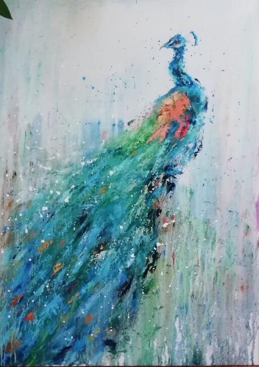 油画    纯手绘油画【孔雀】50*70 ...