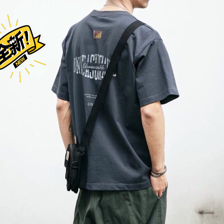 纯棉夏季日系复古印花T恤短袖男士潮牌宽松体...