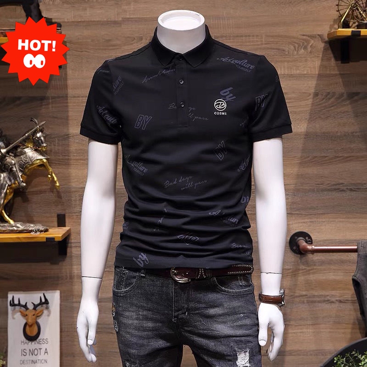 男士短袖t恤衫2021新款韩版青年翻领T恤...