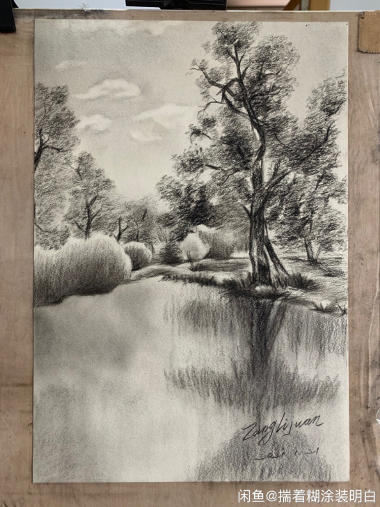 素描作品8K无边框，不包邮。