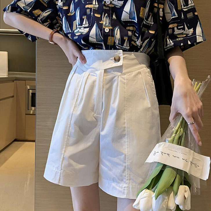 夏季纯棉大码短裤女高腰遮垮显瘦休闲宽松阔腿...