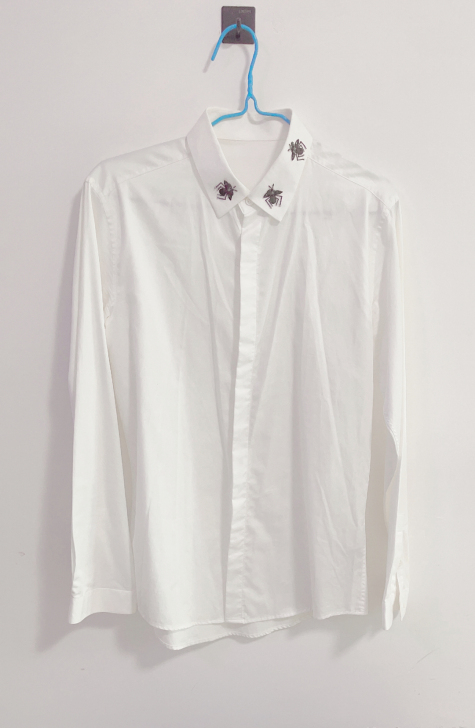 男潮牌男装春秋小蜜蜂珠片刺绣修身长袖衬衫高...