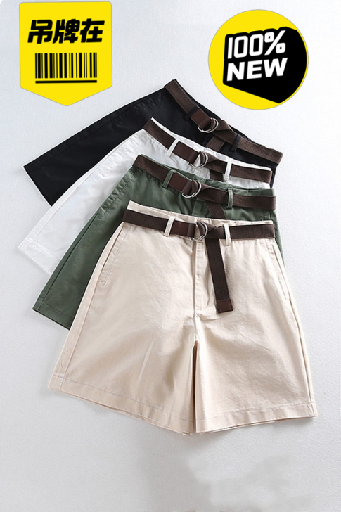 全新 纯棉宽松百搭显瘦休闲短裤女(送腰带)