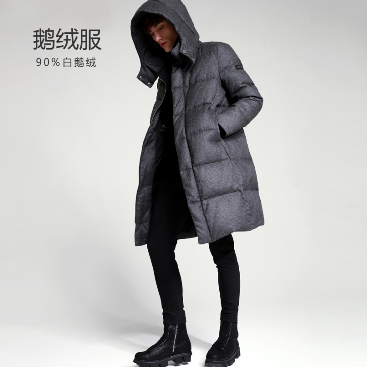 羽绒服男中长款加厚Facecity纯色商务...