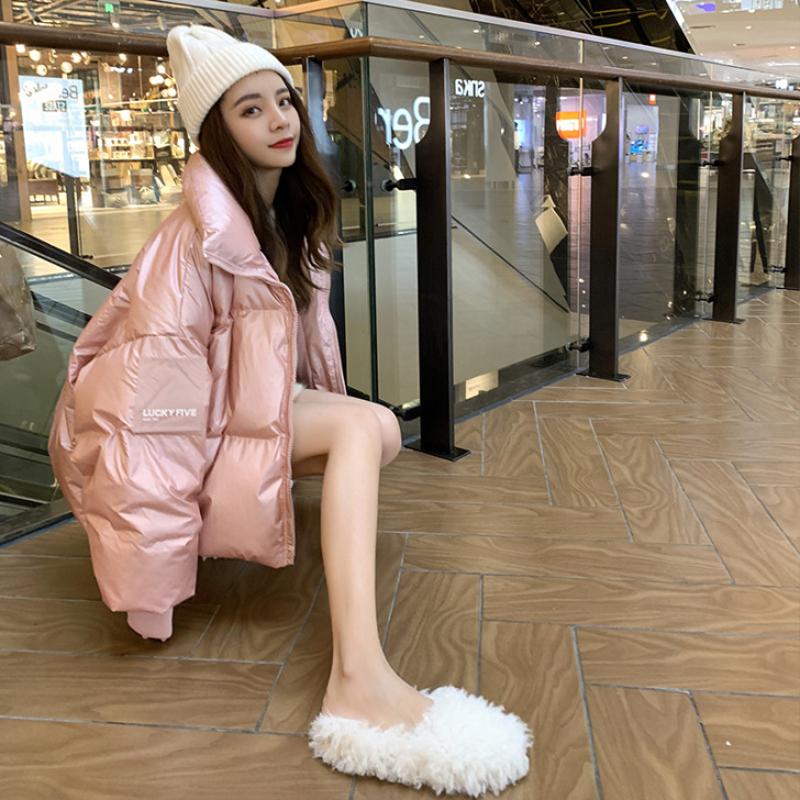 白鸭绒小个子网红短款粉色羽绒服女2018新...