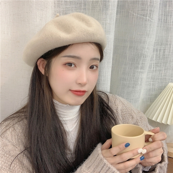 奶茶色羊毛贝雷帽女日系甜美复古文艺百搭画家帽
