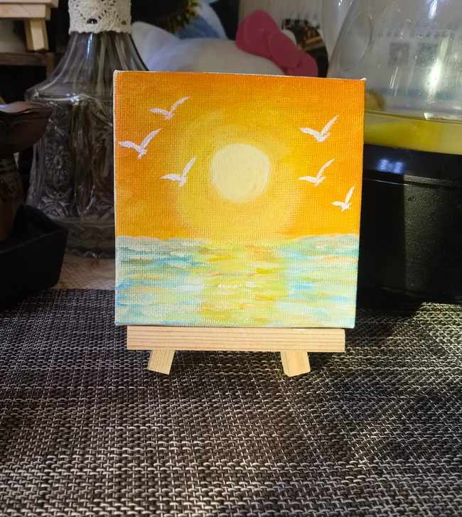 手绘丙烯小摆画,桌面装饰画,带画架30包邮~