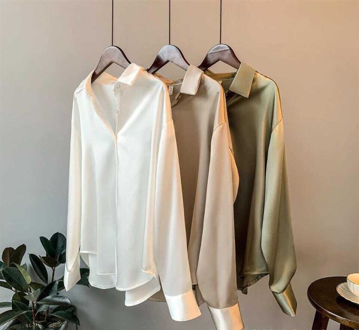 【新品特价】全新款缎面衬衫女 垂感衬衫丝光...