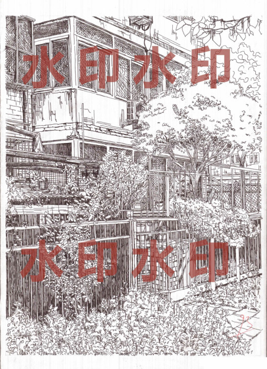 代画钢笔风景画 风景速写 园林景观