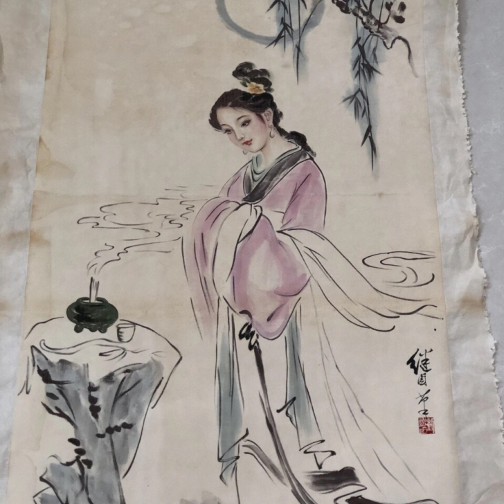 一张宣纸的画。如图 品相，没破损  没贴过...