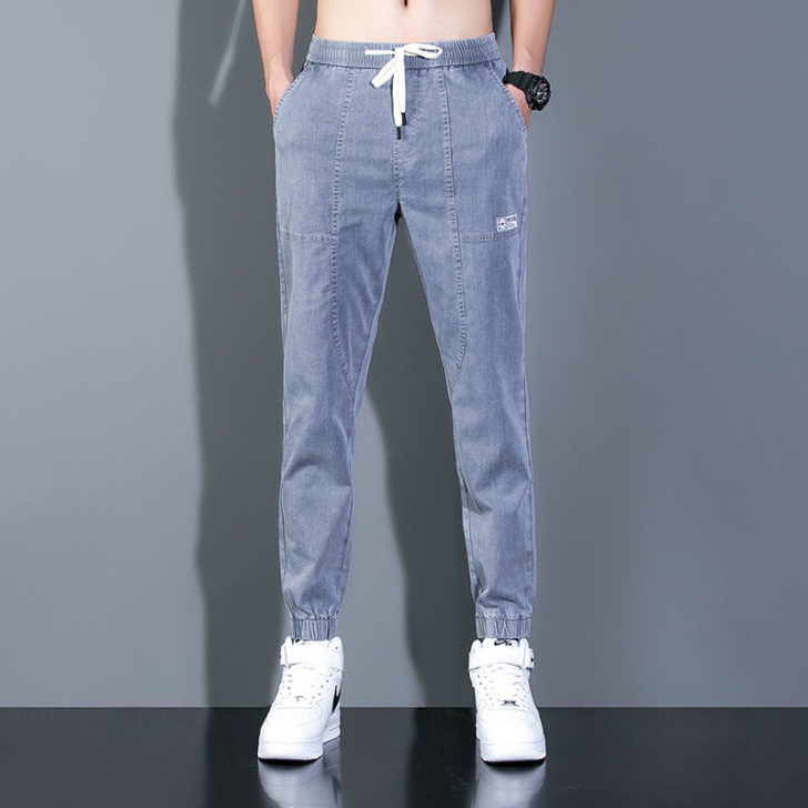 男士牛仔裤潮牌2021新款夏季薄款宽松哈伦...