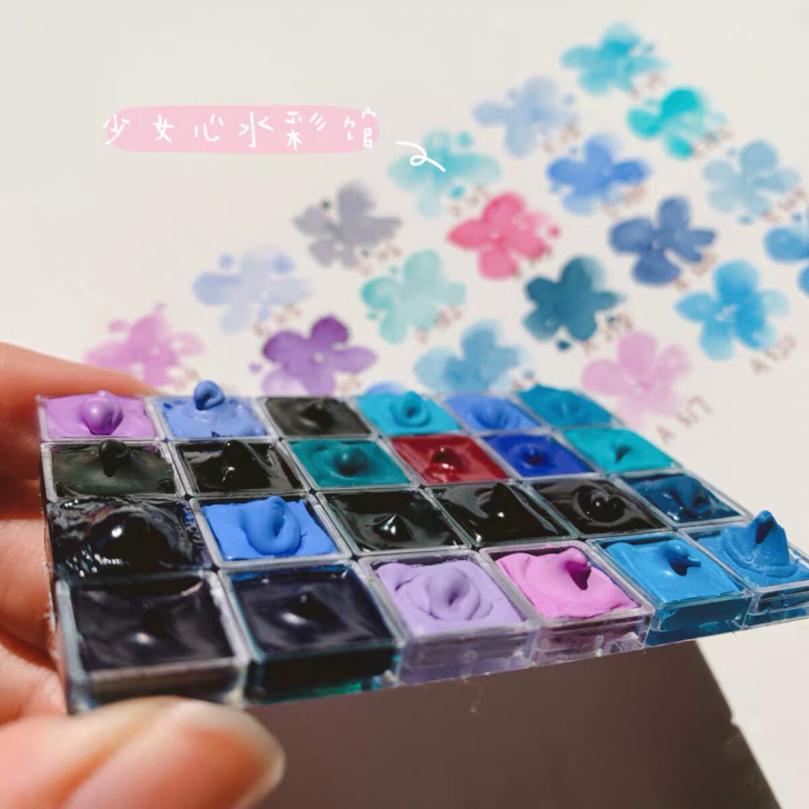 鲁本斯星空24色！蓝紫色系水彩颜料分装！