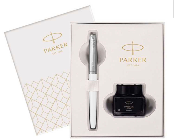 PARKER派克 时尚浅灰复古白钢笔墨水礼...