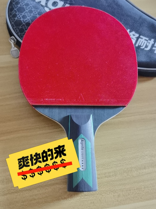 出手乒乓球拍一支，附带拍包一个，赠送一个乒...