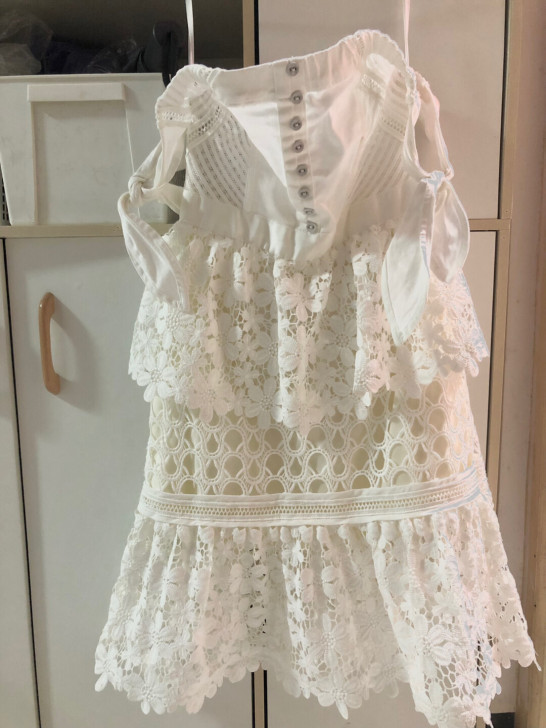 SP水溶花蕾丝透视抹胸连衣裙