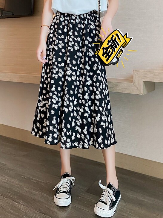 小雏菊半身长裙女2021夏季新款裙子高腰中...