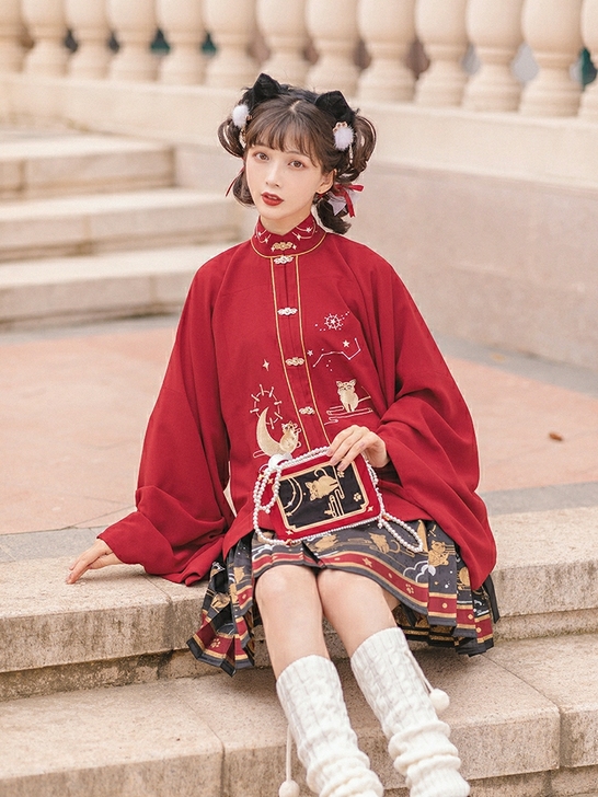 池夏花与酒:喵喵星 明制立领补服百迭裙汉元...