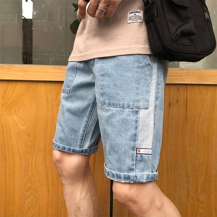 夏天薄款牛仔短裤男士潮牌直筒宽松五分裤破洞...