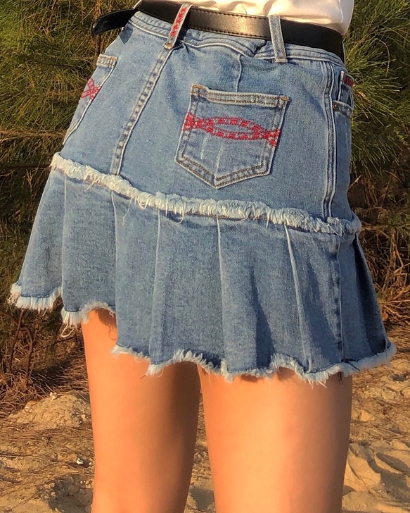 古力果牌 y2k辣妹复古流苏洗水刺绣百褶短裙