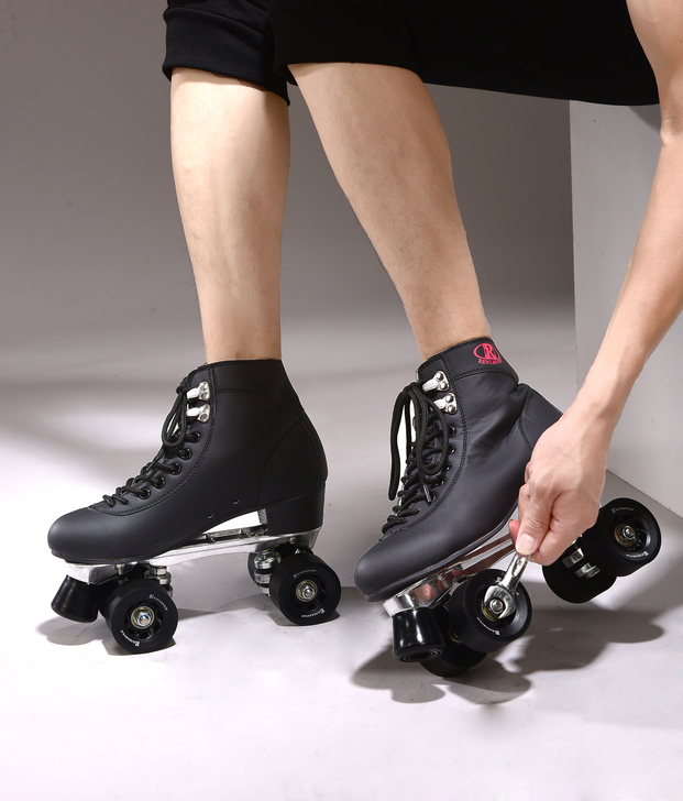 成人双排溜冰鞋黑色男女旱冰鞋铝合金属底架溜...