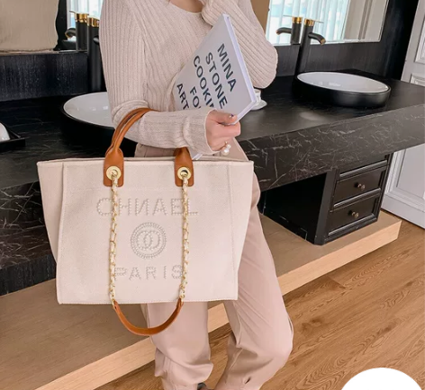 托特包小香风帆布包包女2021新款手提沙滩...