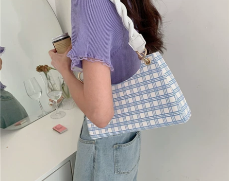 高级感个性包格子手提腋下包包女2021新款...