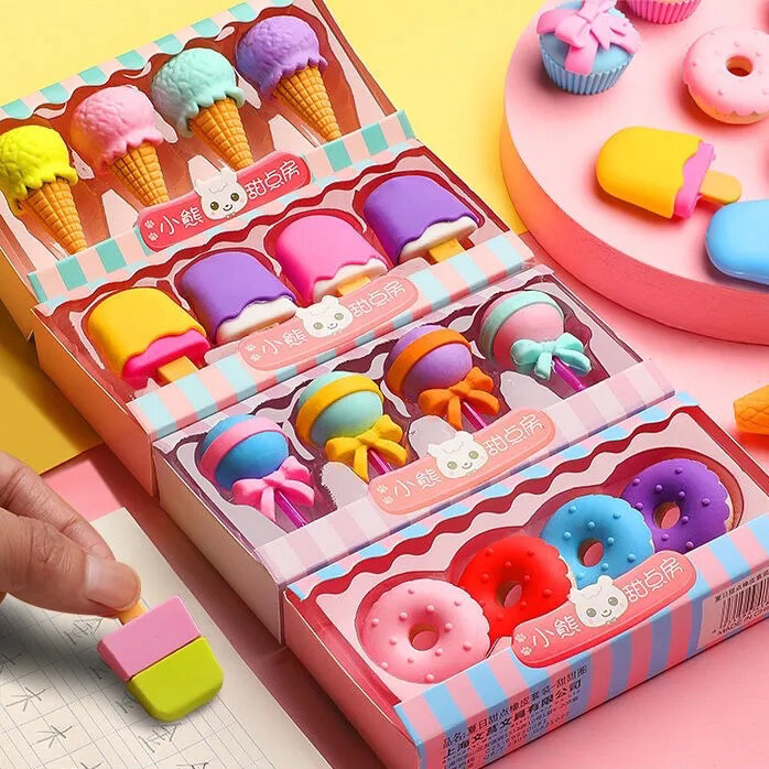 3盒卡通橡皮擦小学生用擦得干净创意水果动物...