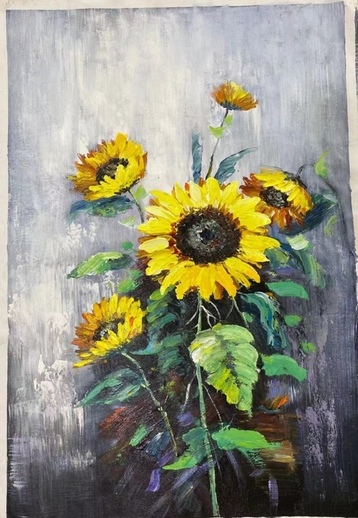 纯手工纯手绘的油画作品，第一幅向阳而生，积...
