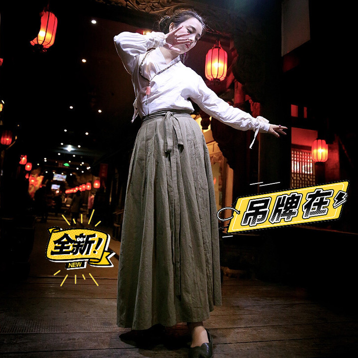 汉服女夏中国风古装正品棉麻长裙百搭日常复古...
