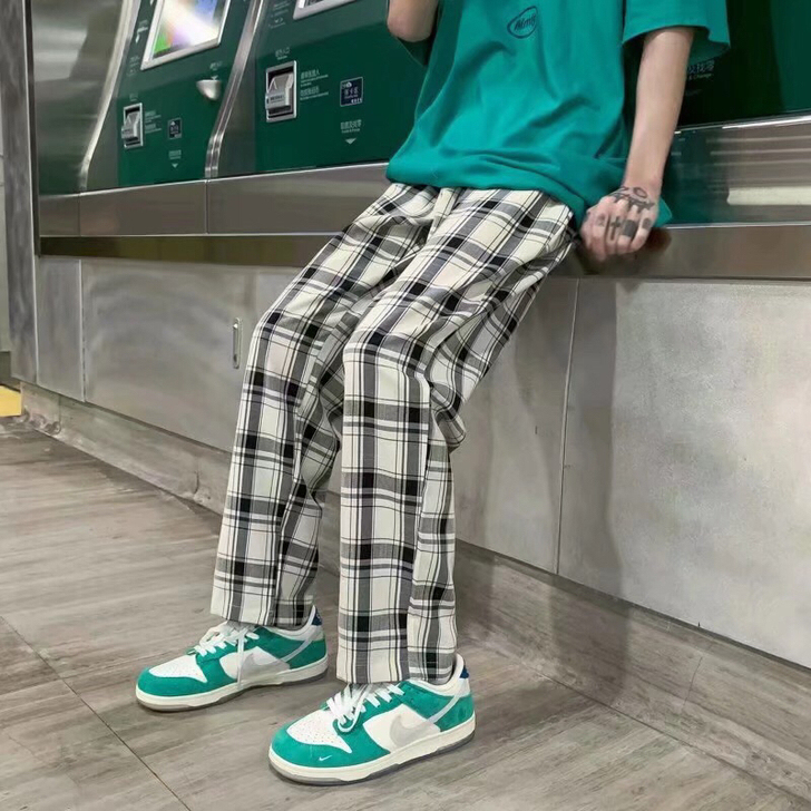 酷炫三叶草格子裤男夏季薄款高街ins潮牌抽...