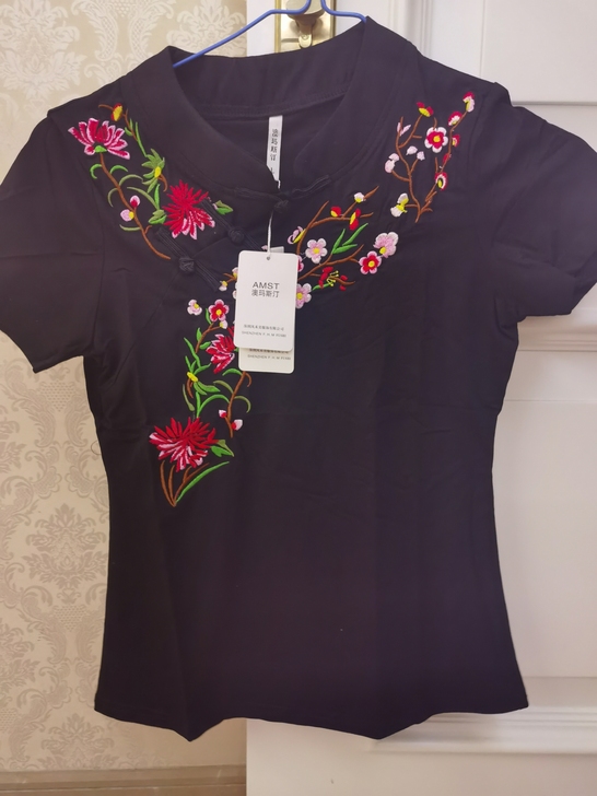 全新 刺绣中国风短袖纯棉T恤 微弹 M码