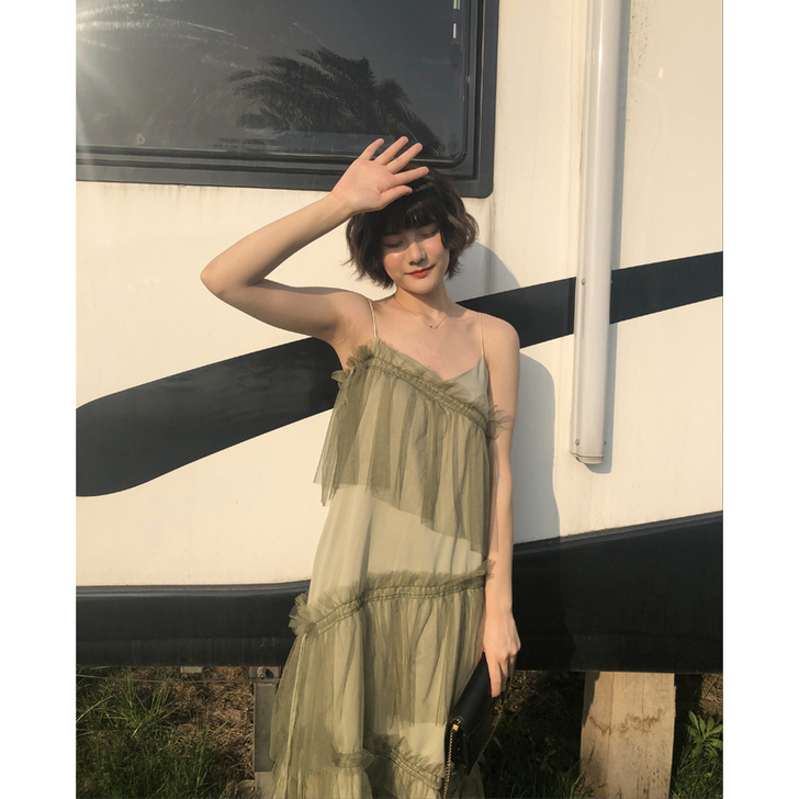 很仙女法国小众桔梗裙复古式裙子过膝超仙森系...