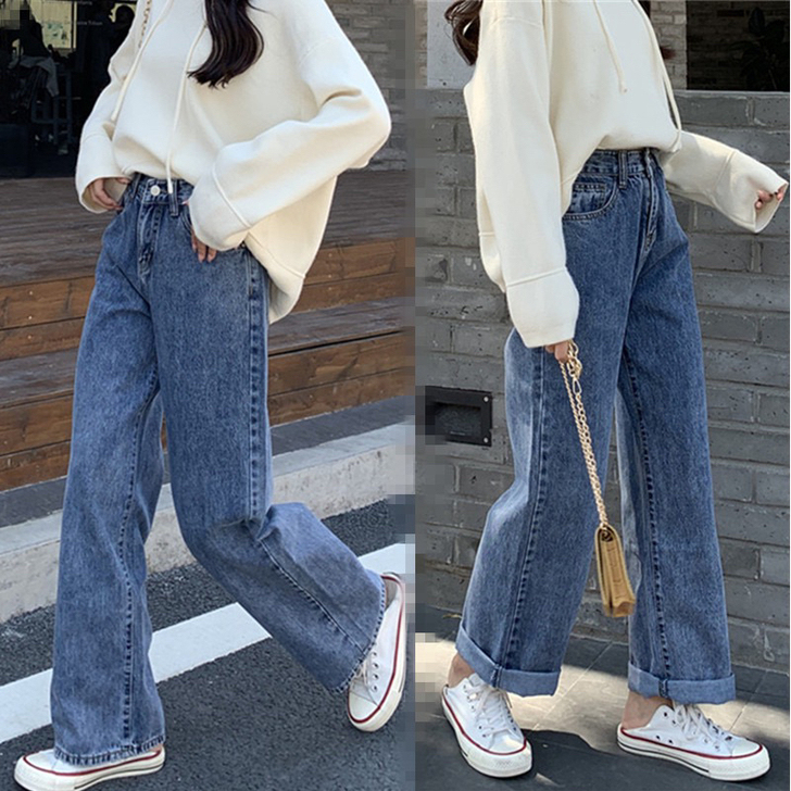 高腰宽松牛仔裤春秋装秋季 裤长：长裤 颜色...