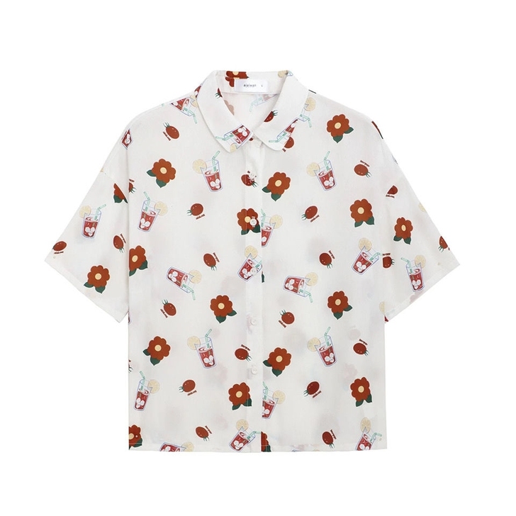 怪味少女 复古港风衬衫春夏装2021新款短...