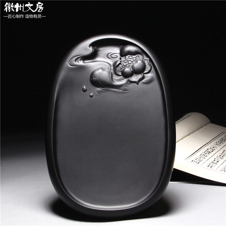 精品歙砚/出水芙蓉/小楷溪头坑龙潭石原石老...