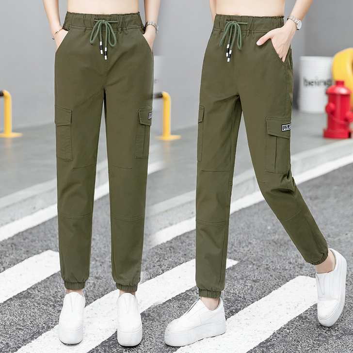 工装裤子女裤夏季2020新款宽松直筒小脚哈...