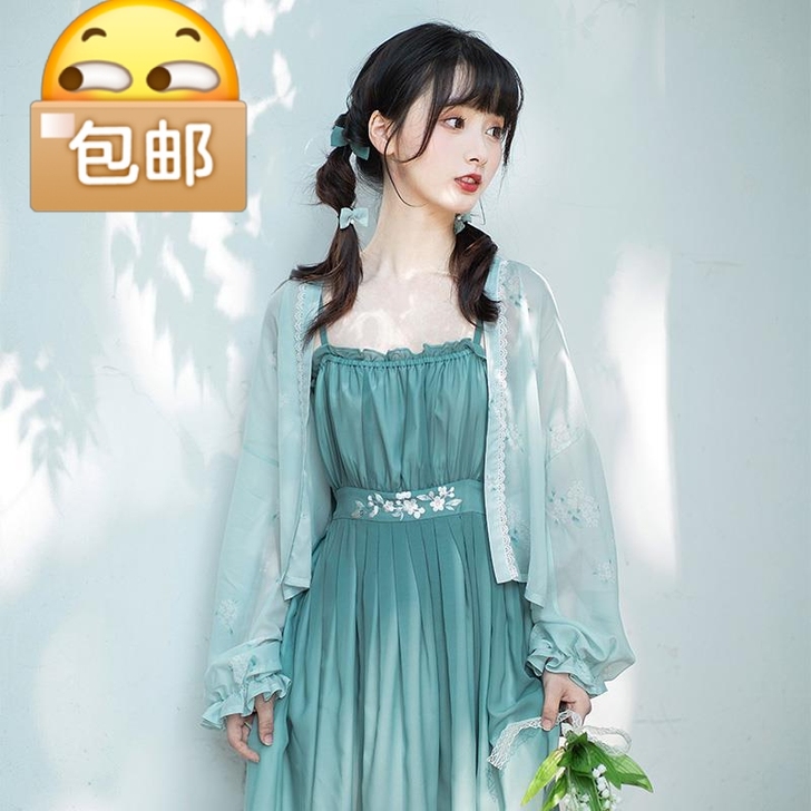 池夏 燕语迟迟:夏洛特 花苞袖短衫吊带裙原...