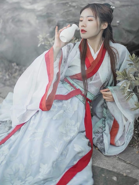 银狐魏晋风汉服女古装广袖流仙裙中国风交领学...