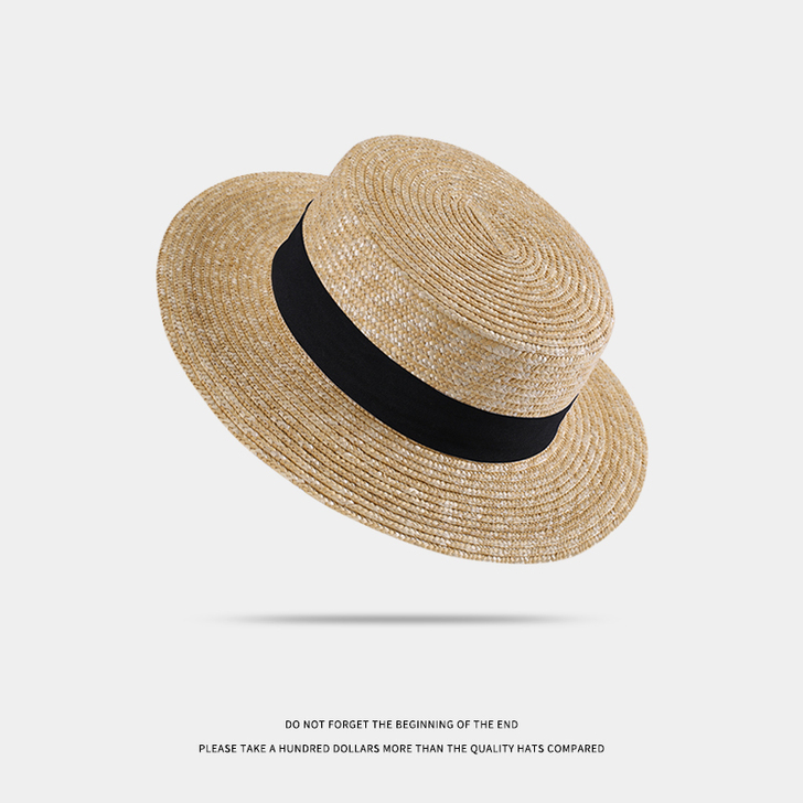 夏季出游平顶草帽女百搭日系小清新海边沙滩帽...