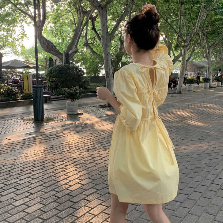 2019新款韩版chic短袖连衣裙女小清新...