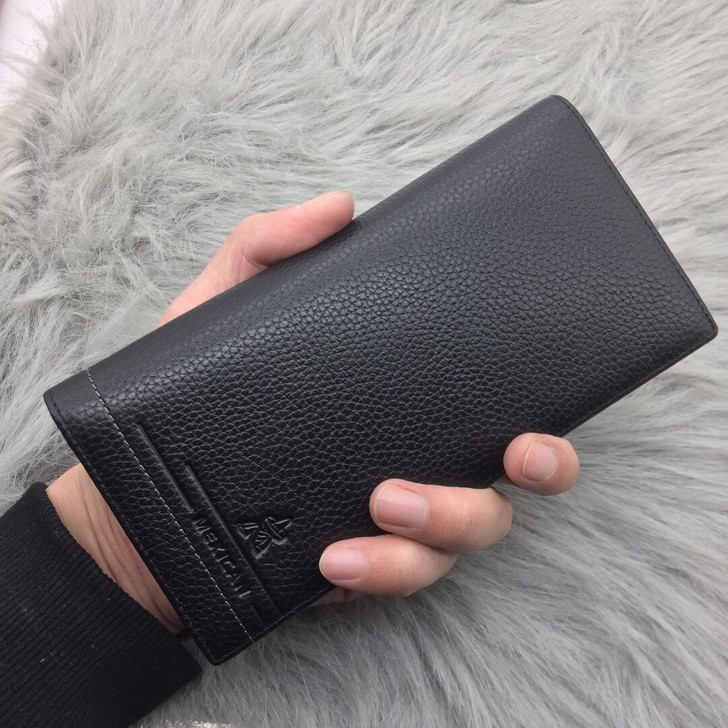 全新头层牛皮稻草人男士黑色长款钱包真皮钱夹...