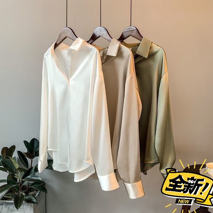 【亏本促销】全新 缎面衬衫女垂感衬衫丝光缎...