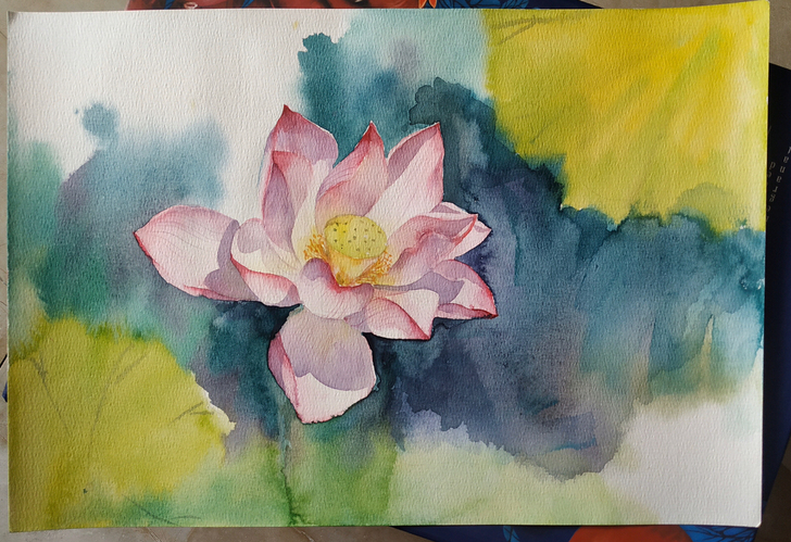 水彩画 纯手绘水彩画作品 荷花