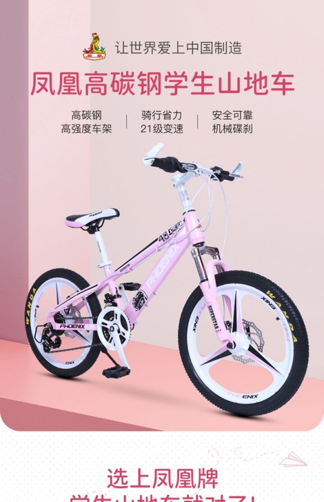凤凰山地车自行车越野变速单车双碟刹减震青少...