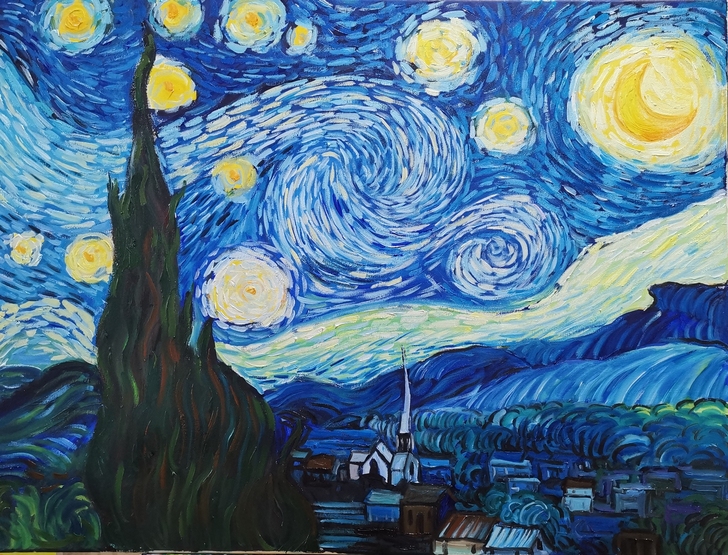 星月夜大尺寸 手绘油画 非常精细的一幅临摹...