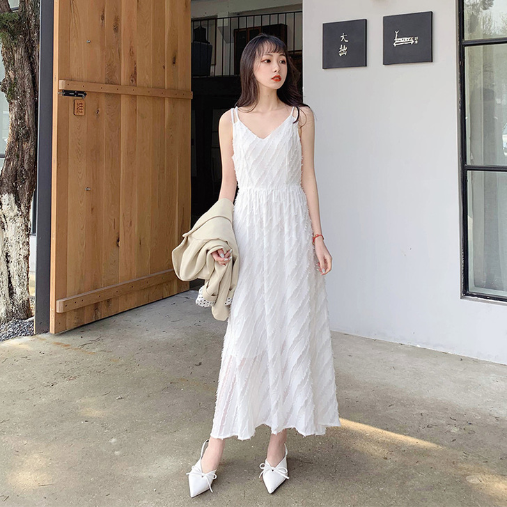 雪纺连衣裙 新款女夏很仙的法国小众吊带裙子...