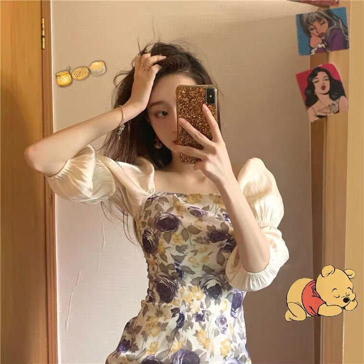 法式复古碎花连衣裙子2021新款夏季超仙女...