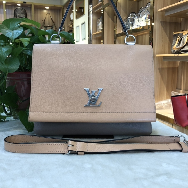 LV/路易威登Lockme女士拼色全皮手提...