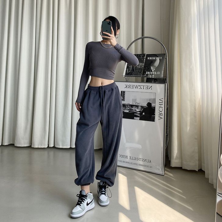 DQSTORE欧美新款高腰抽绳宽松显瘦束脚...